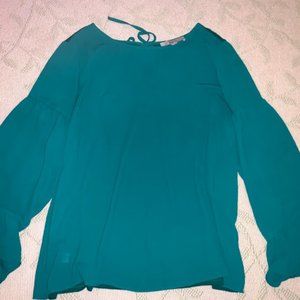 LOFT Green Swing Top with Peplum Sleeves